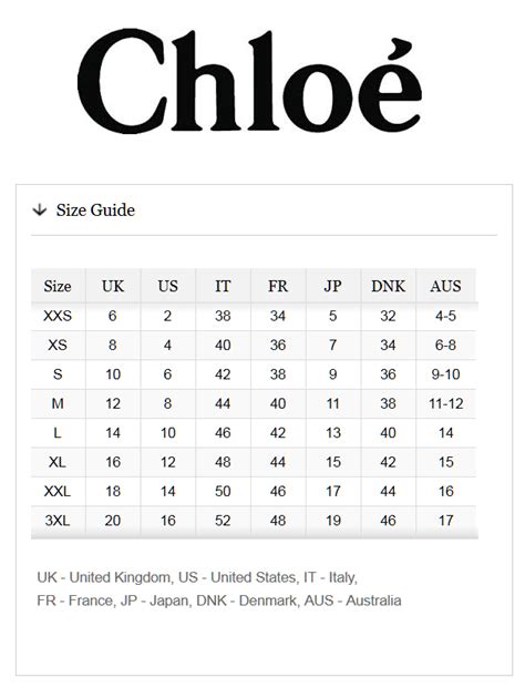 women's chloe size chart uk.